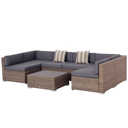Front. Outsunny - 7-Piece Patio Furniture Set, Outdoor Wicker Conversation Set, All Weather PE Rattan Sectional Sofa Set - Grey.