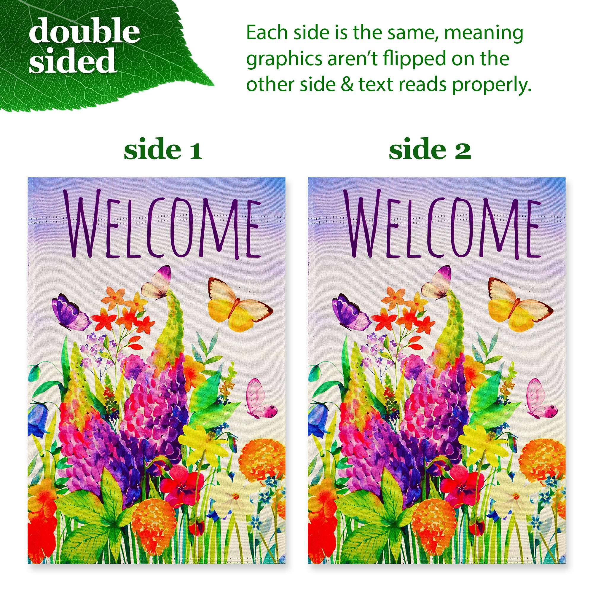 double sided

Each side is the same, meaning graphics aren't flipped on the other side & text reads properly.

side 1

WELCOME

side 2

WELCOME