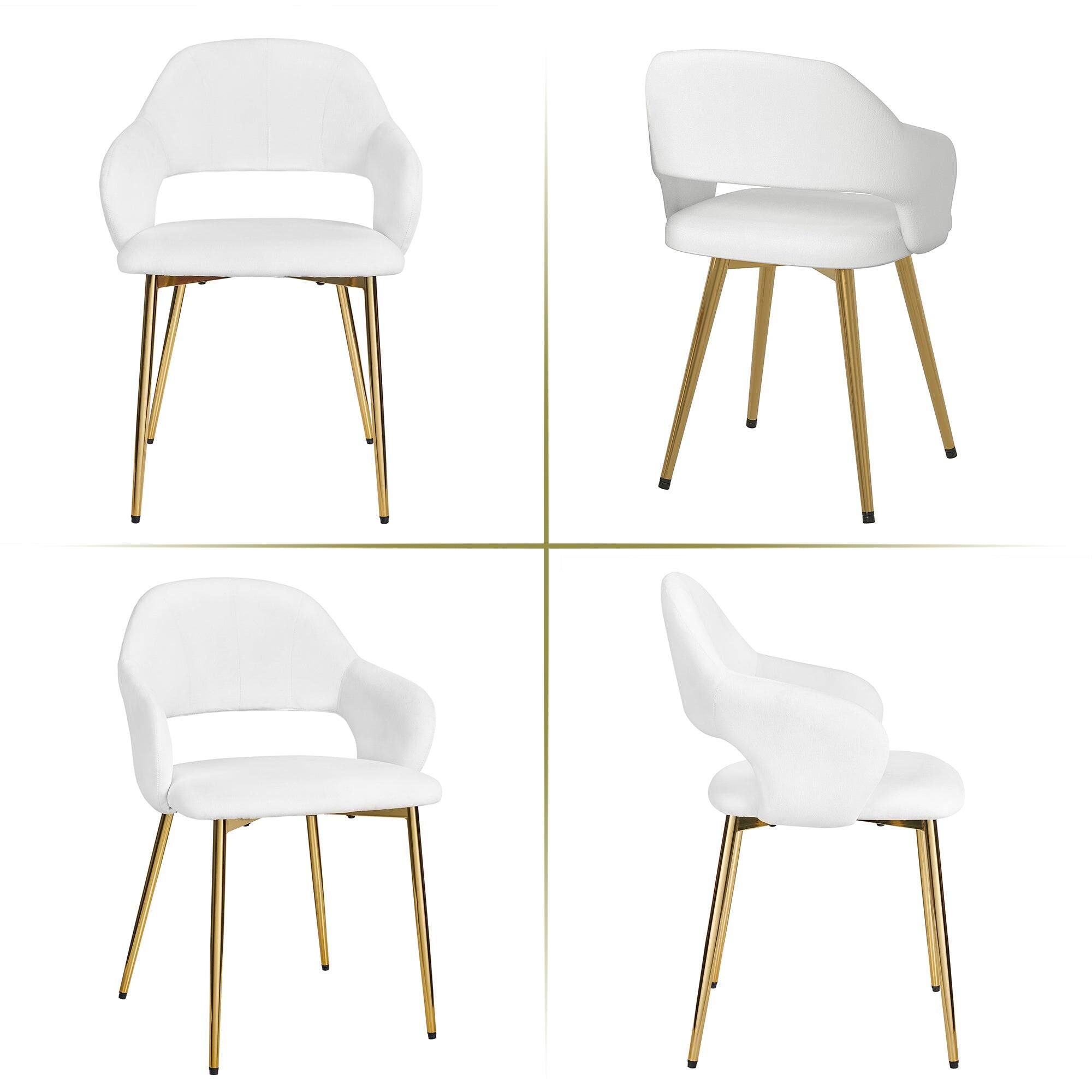 Back. Vecelo - Set of 2 Velvet Upholstered Dining Chairs, Dining Room Chairs with Metal Legs - White.