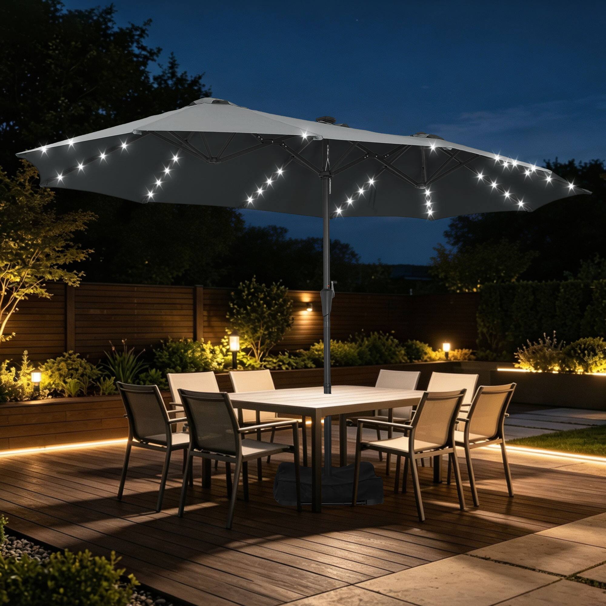 Alt View 3. Ainfox - Ainfox 15 x 9FT  Double Sided Patio Umbrella Outdoor Large Umbrella with Optional Solar LED Lights & Base - Black-with Light.