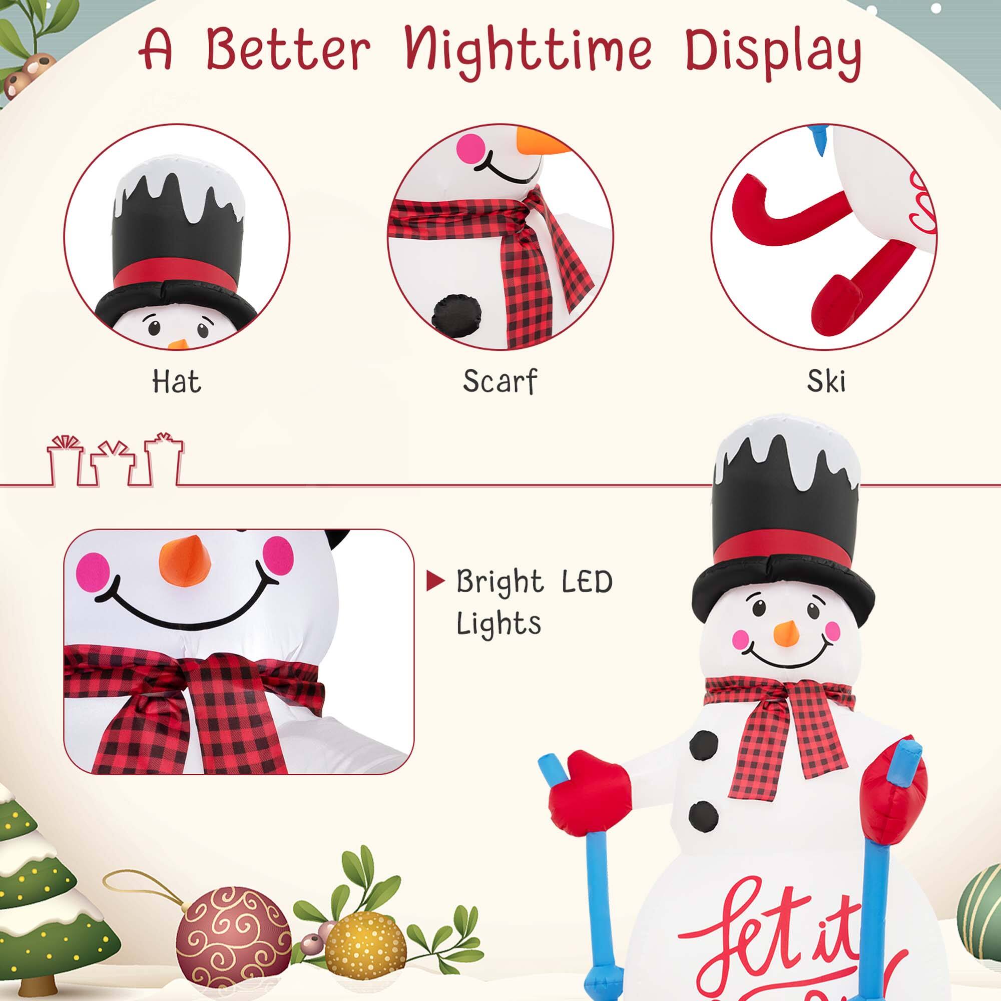 A Better Nighttime Display:

1. Hat
2. Scarf
3. Ski
4. Bright LED Lights
5. Snowman