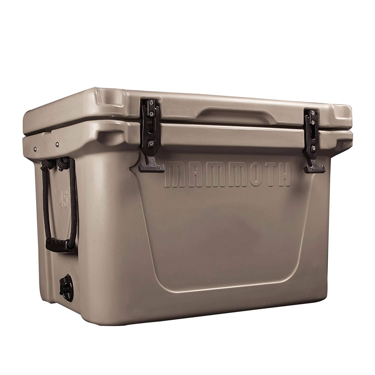 Left. Mammoth - Cruiser Series, Insulated Hard Ice Chest, Durable Double-Walled Rotomolded Construction, Great for On-The-Go Activities - Tan.