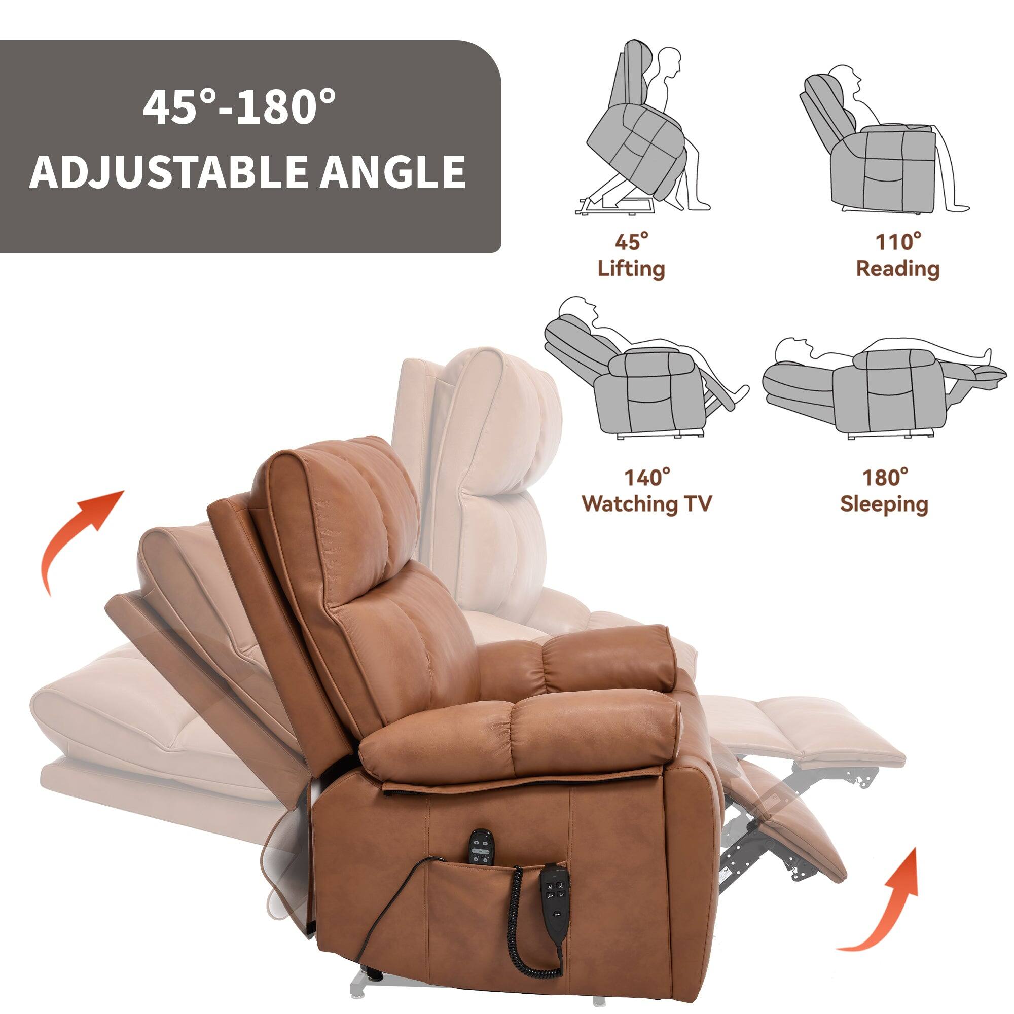 45°-180°  
ADJUSTABLE ANGLE  

45° Lifting  
110° Reading  
140° Watching TV  
180° Sleeping