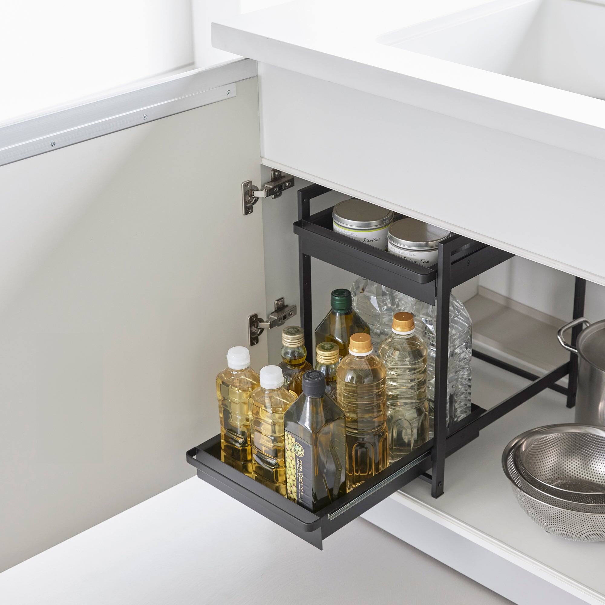 Alt View 8. Yamazaki Home - Two-Tier Pull-Out Shelf - Steel - Black.
