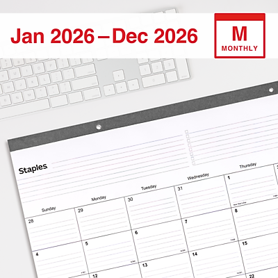 Jan 2026 – Dec 2026  
MONTHLY  

Staples  

Sunday 28  
Monday 29  
Tuesday 30  
Wednesday 31  
Thursday 1  
Friday 2  
Saturday 3  

4 5 6 7 8  
11 12 13 14 15  
18 19 20 21 22  
25 26 27 28 29