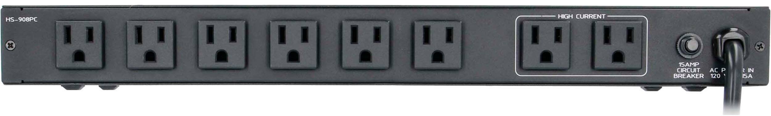 HS-908PC is a high current circuit breaker with a 15-amp rating, designed for 120V AC power. It has a P and B breaker configuration.