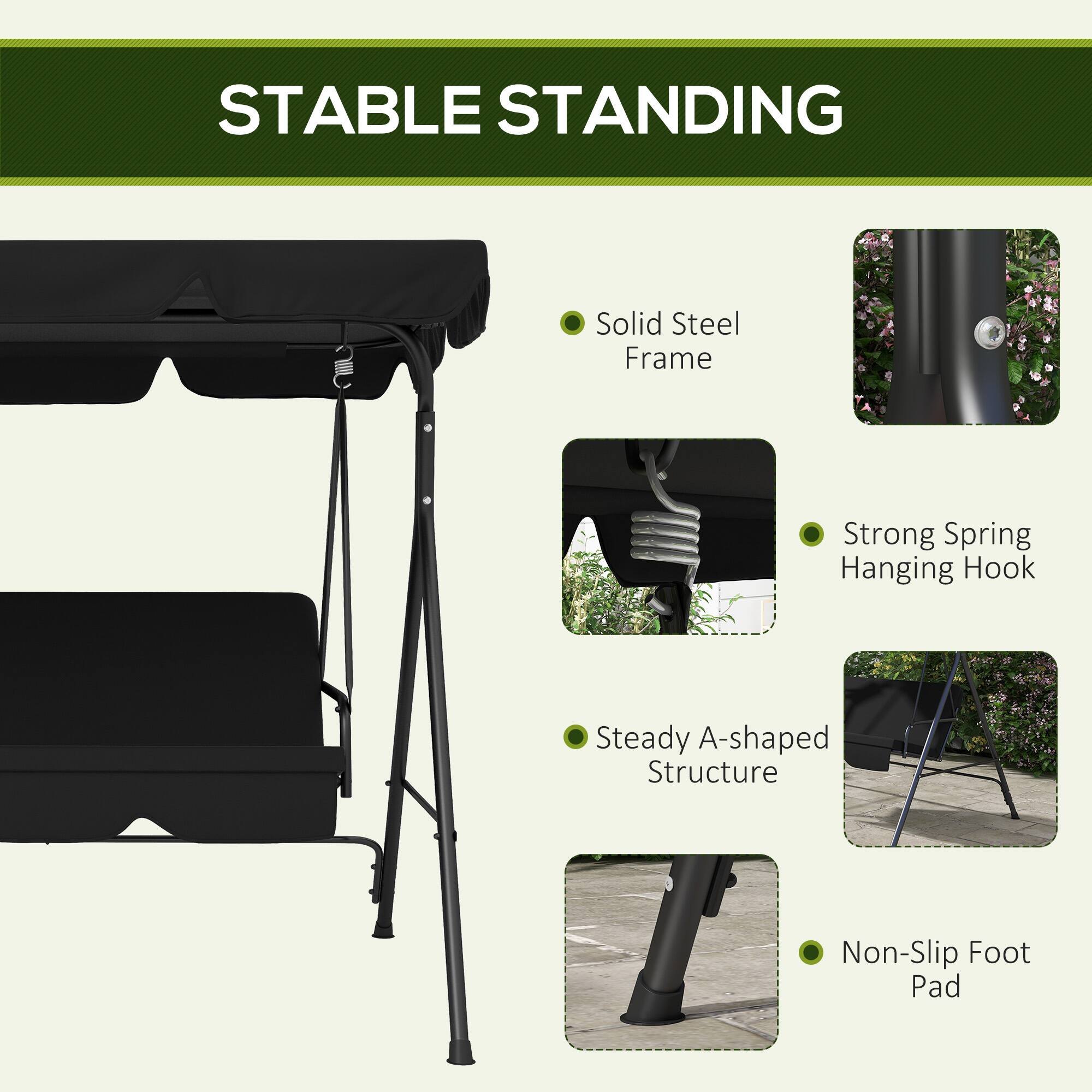 STABLE STANDING

- Solid Steel Frame
- Strong Spring Hanging Hook
- Steady A-shaped Structure
- Non-Slip Foot Pad