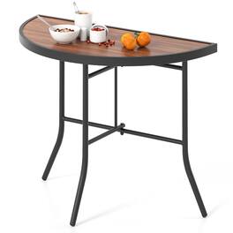 Gymax - Half-Round Folding Event Table Foldable Banquet Table w/ Metal Frame Brown - Brown, Black