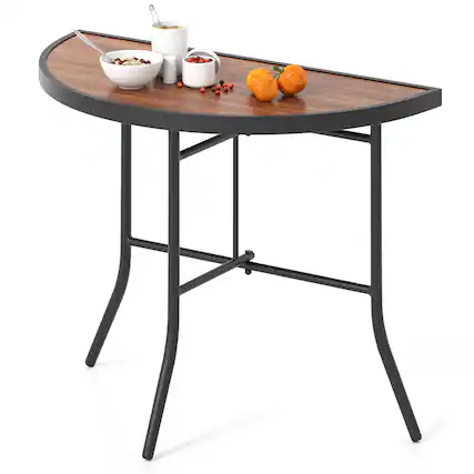 Alt View 9. Gymax - Gymax 2PCS Half-Round Folding Event Table Foldable Banquet Table w/ Metal Frame Brown - Brown, Black.