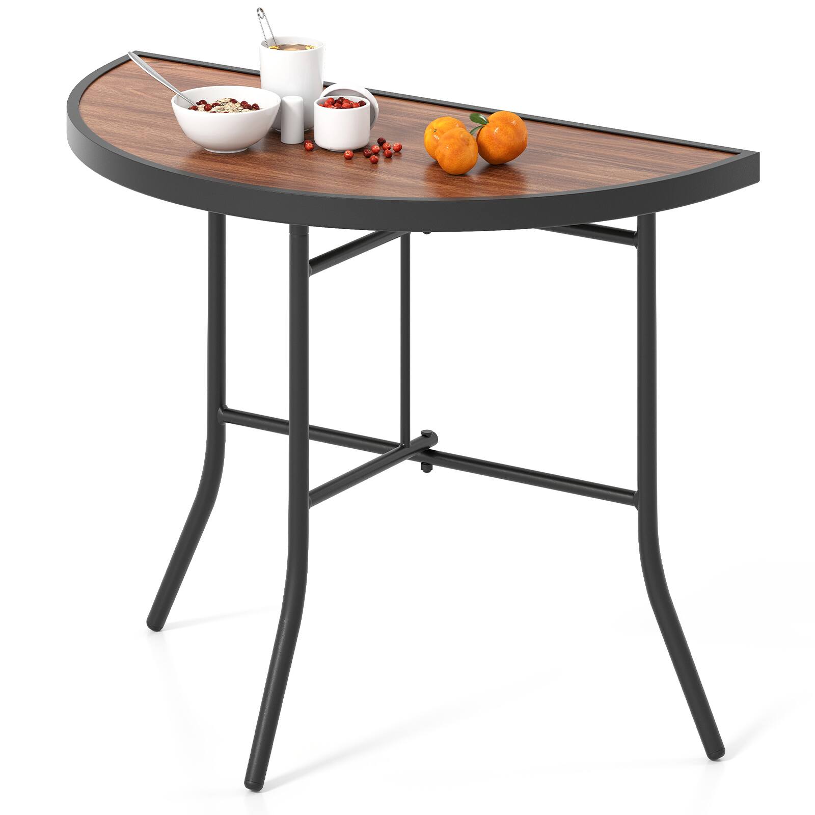 Alt View 9. Gymax - Gymax 2PCS Half-Round Folding Event Table Foldable Banquet Table w/ Metal Frame Brown - Brown, Black.