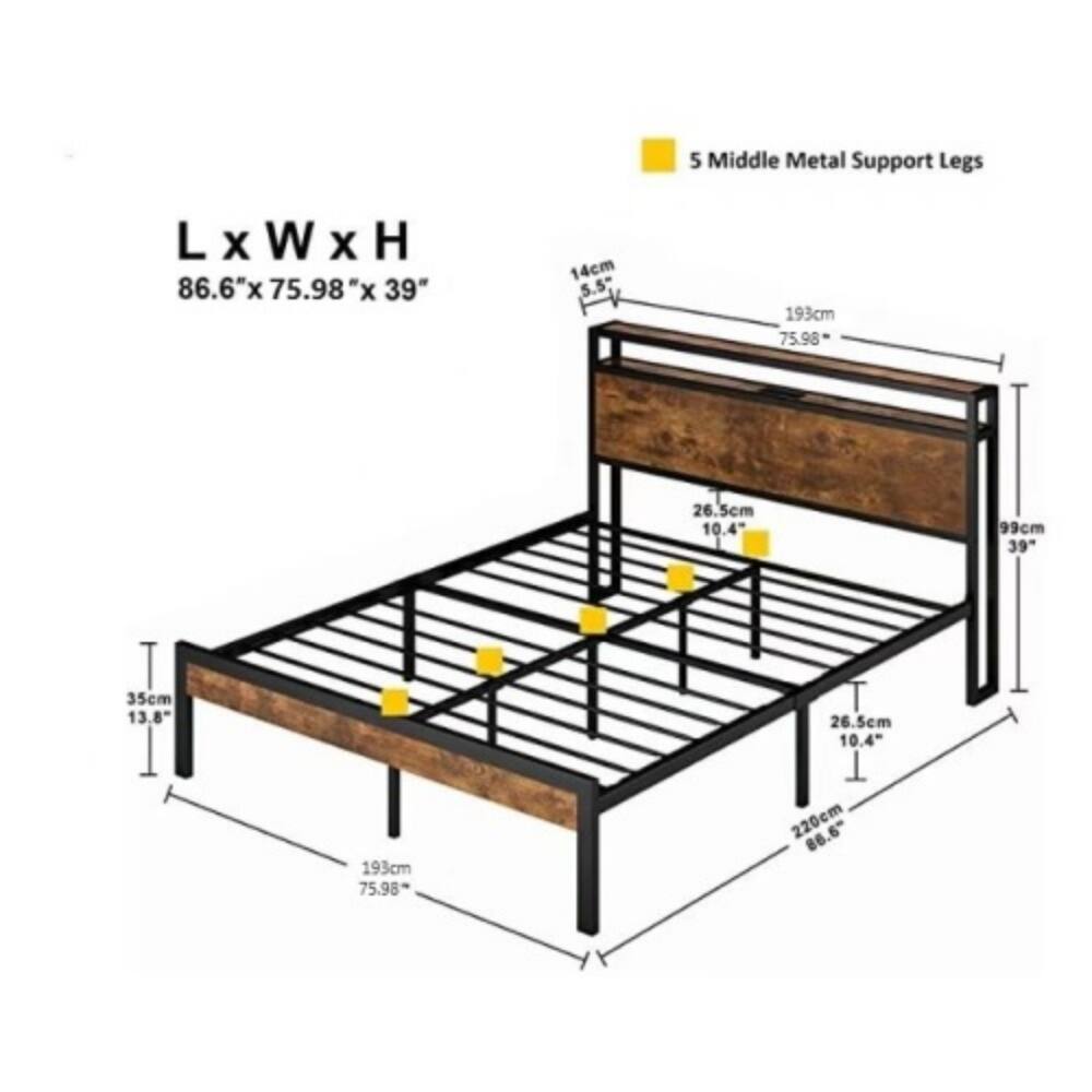 5 Middle Metal Support Legs

L x W x H  
86.6" x 75.98" x 39"

- 14cm (5.5")
- 26.5cm (10.4")
- 35cm (13.8")
- 99cm
- 193cm (75.98")
- 220cm (86.6")