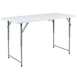Emma + Oliver - Height Adjustable Bi-Fold Plastic Folding Table with Carrying Handle - Granite White
