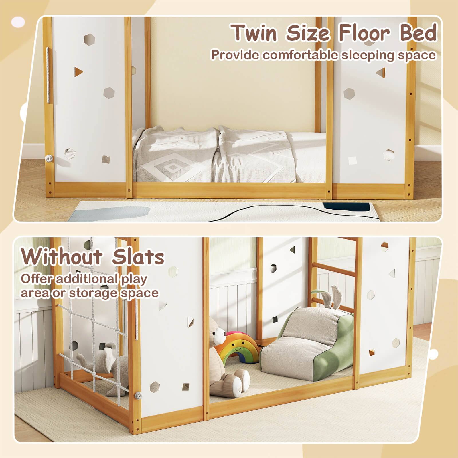 Twin Size Floor Bed  
Provide comfortable sleeping space  

Without Slats  
Offer additional play area or storage space