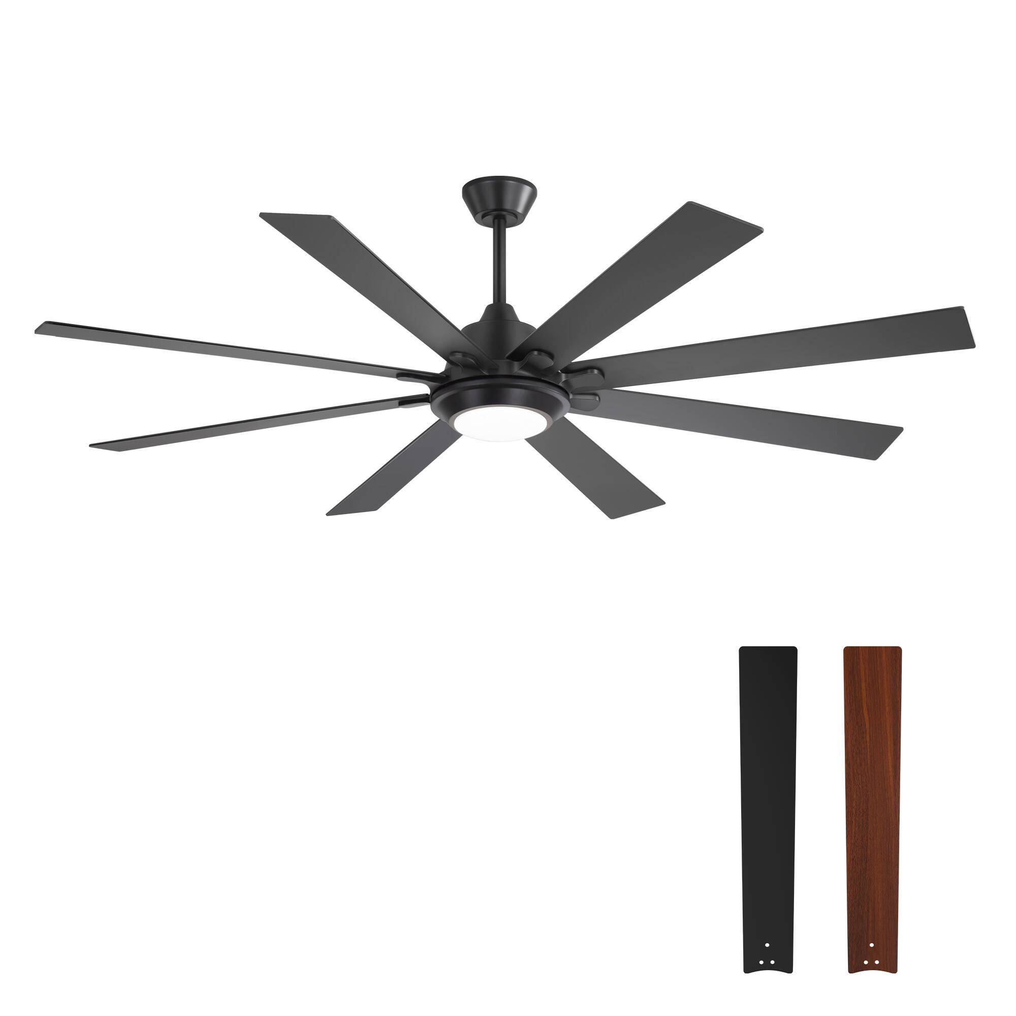 Alt View 9. Breezary - Breezary 65-Inch Ceiling Fan with 8 Plywood Blades, DC Motor, 6-Speed Remote Control, 3 Color Light, Timer & Memory - Matte Black.