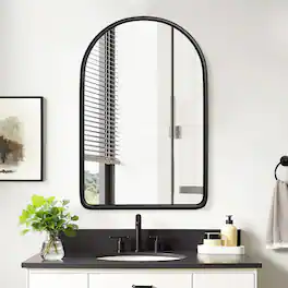 PexFix - 24" x 35.8" Arch Bathroom Mirror Medicine Cabinet with Adjustable Shelves - Wood Frame, Recessed or Surface Mount - Black