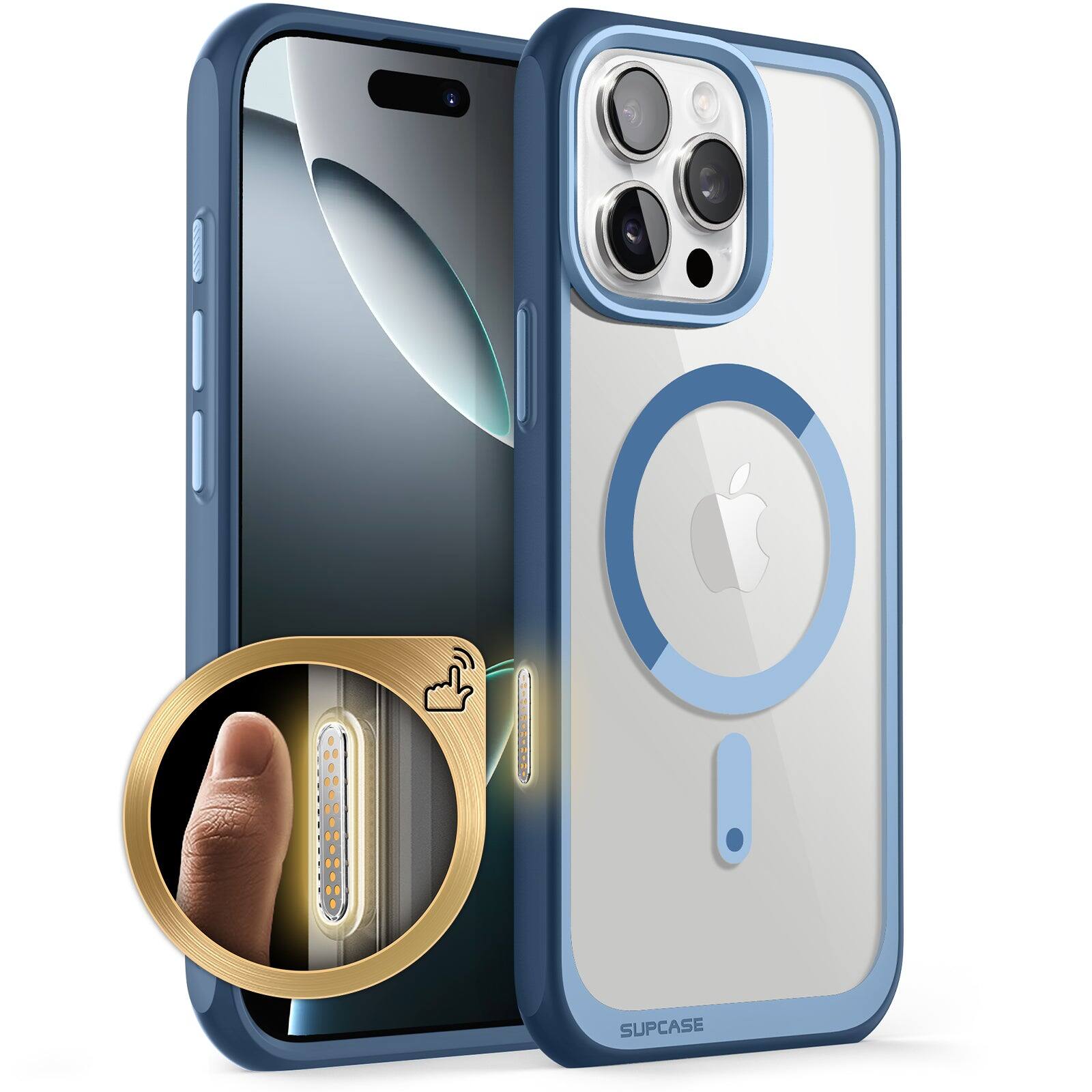 Angle. SUPCASE - iPhone 16 Pro Max 6.9 inch Unicorn Beetle MAG Slim Clear MagSafe Camera Control Button Case - Blue.