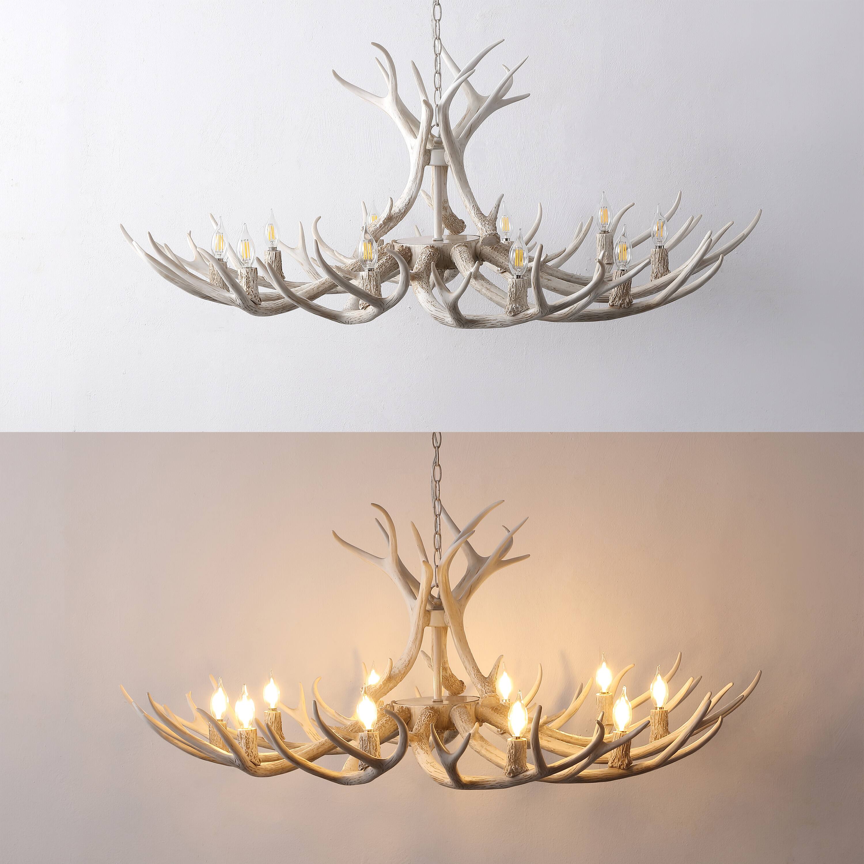 Alt View 3. Jonathan Y - Eldora 49" 10-Light Rustic Farmhouse Adjustable Resin Antler LED Chandelier, Beige - Beige.