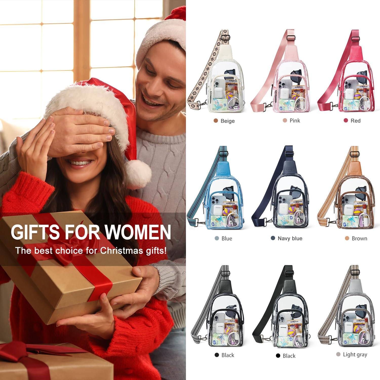 GIFTS FOR WOMEN  
The best choice for Christmas gifts!

- Beige
- Pink
- Red
- Blue
- Navy blue
- Brown
- Black
- Black
- Light gray