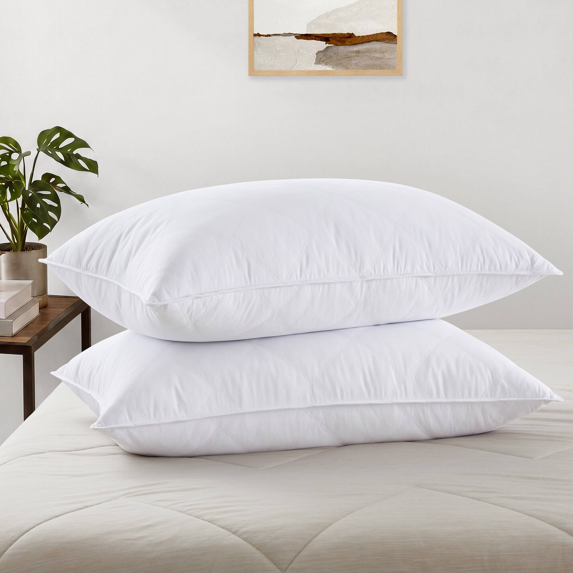 Angle. Peace Nest - Peace Nest Quilted Goose Feather Pillows Set of 2 Medium Firm Bed Pillows, Classic, King - Classic.