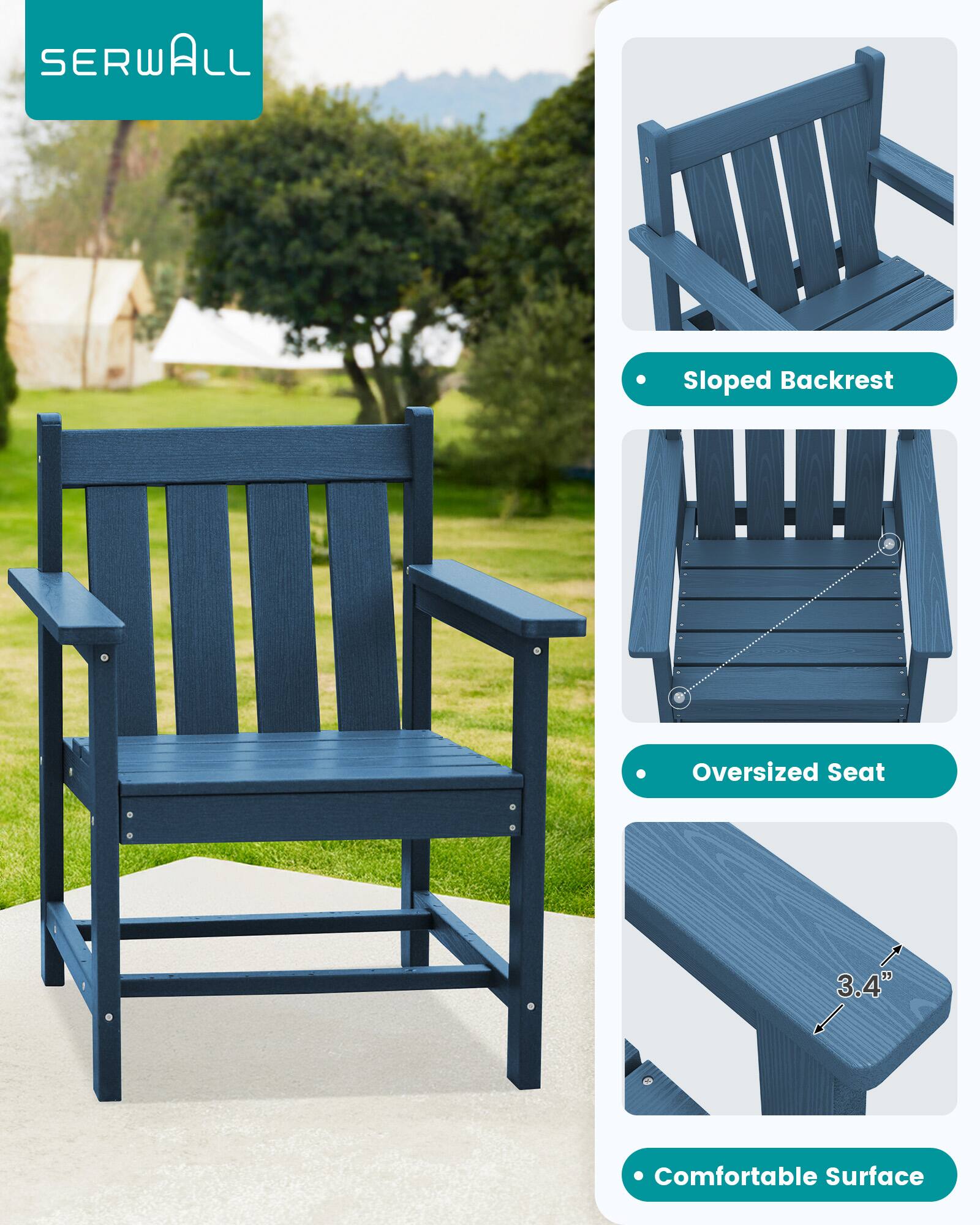 SERWALL

- Sloped Backrest
- Oversized Seat
- 3.4" Comfortable Surface