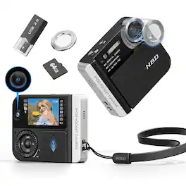 NBD - P100A 4K Pocket Digital Camera, 64MP, Dual Lens, 5X Zoom, Flash, 64GB Card