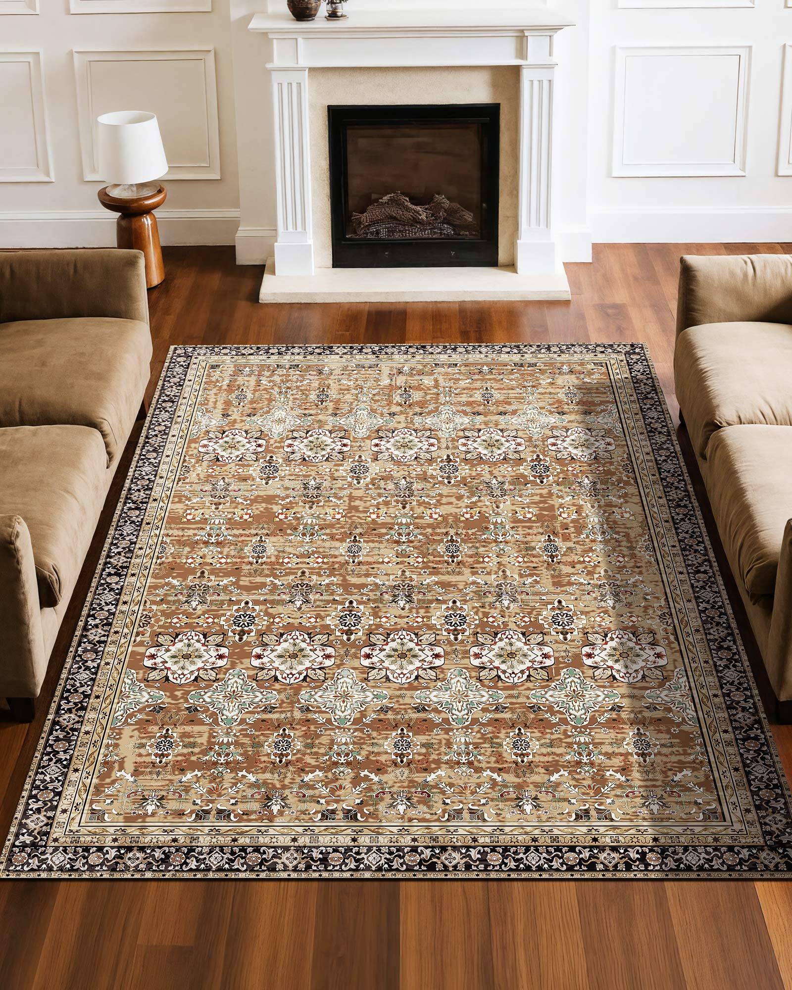 Angle. VEVOR - Area Rug, 6 x 9 ft Large Washable Rug, Non-Slip and Tear-Resistant Soft Carpet, Pet & Child Friendly Vintage Area Rugs - Brown Green.