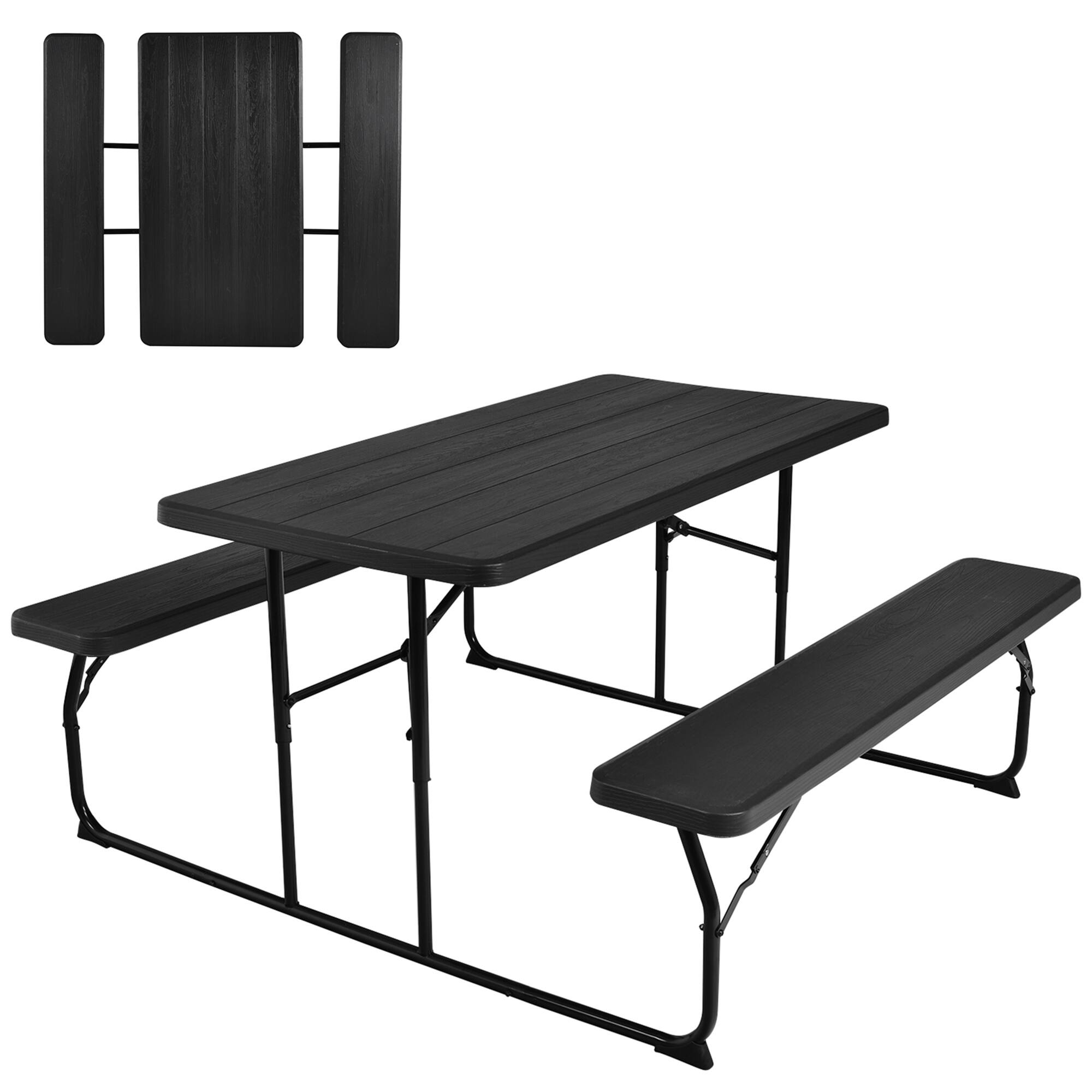 Alt View 9. Gymax - Gymax Folding Picnic Table & Bench Set for Camping BBQ w/ Steel Frame Black - Black.
