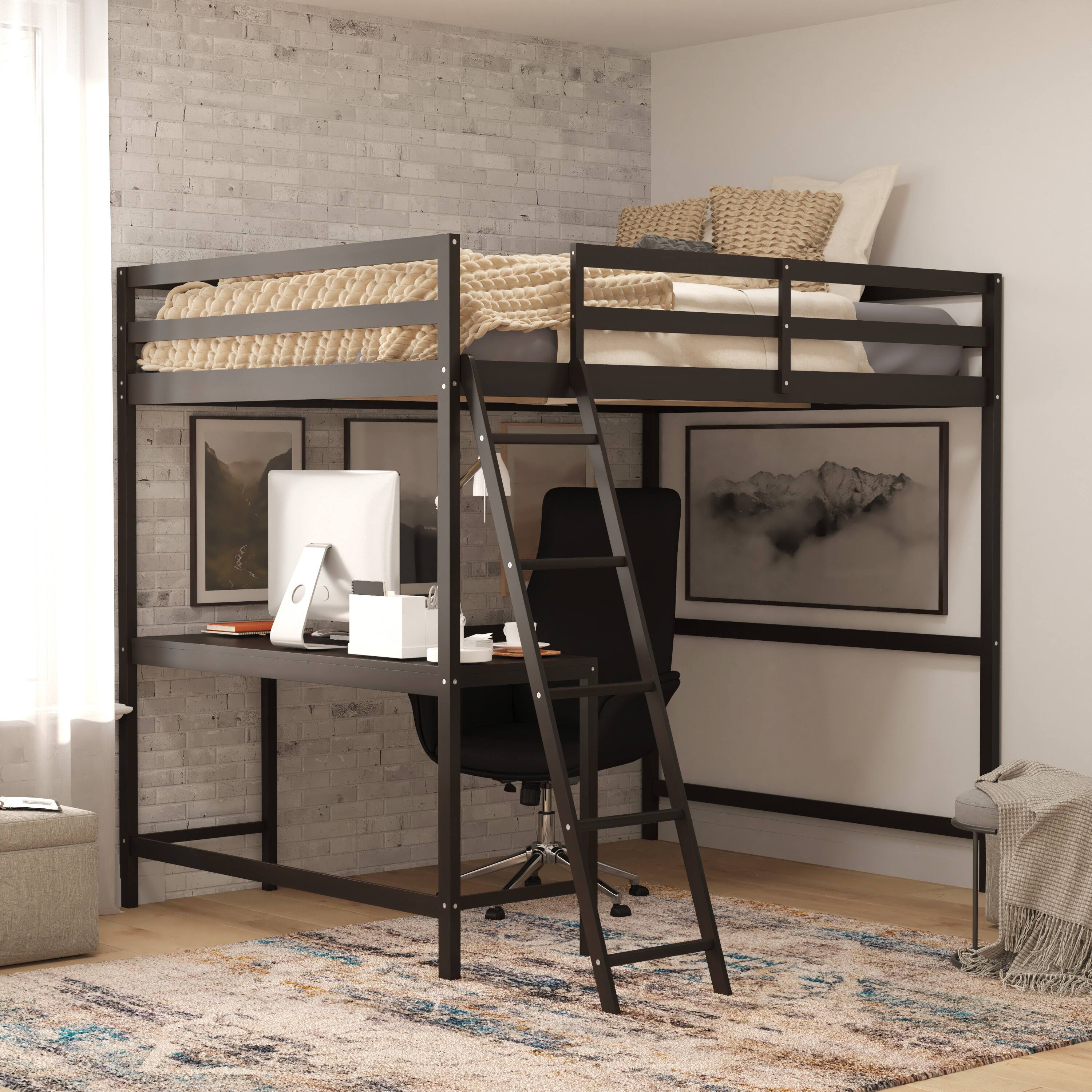 Angle. Flash Furniture - Riley Loft Bed Frame with Desk, Full Size Wooden Bed Frame with Protective Guard Rails & Ladder for Kids and Teens - Esp - Espresso.
