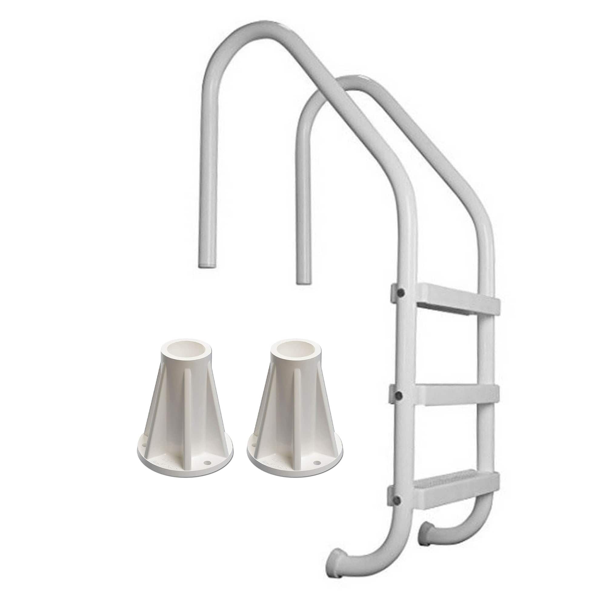 Saftron - 3 Step Inground Pool Ladder & 6 In Ladder Surface Mounting Base, 2 Pack - White