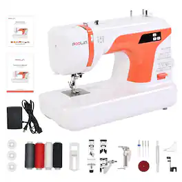 Poolin - EOC01-RE Computerized Sewing Machine 107 Stitches Auto Needle Threader Full Accessories DIY & Holiday gift - White