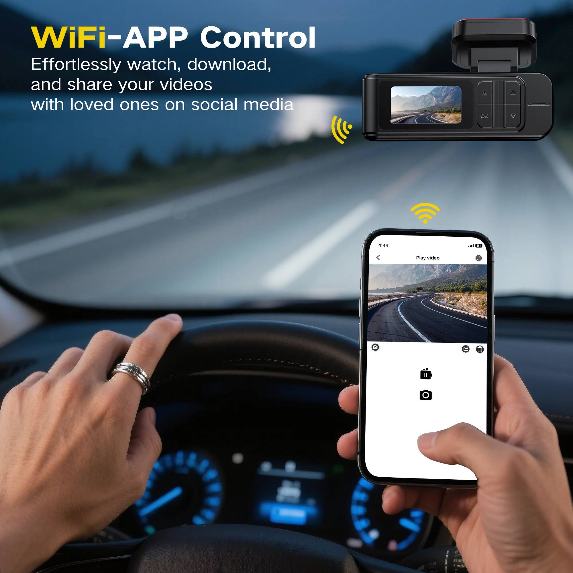 WiFi-APP Control  
Effortlessly watch, download, and share your videos with loved ones on social media