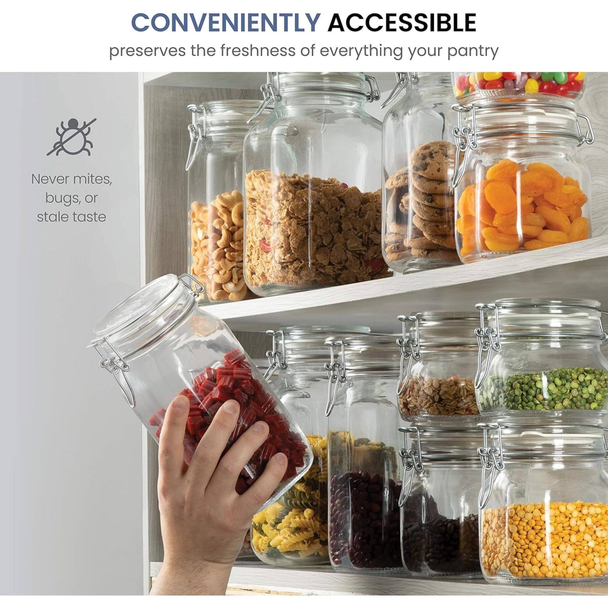 CONVENIENTLY ACCESSIBLE preserves the freshness of everything your pantry  
Never mites, bugs, or stale taste