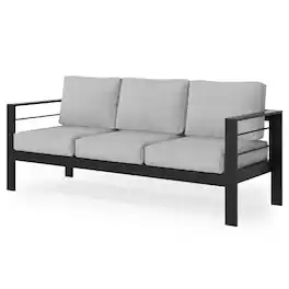 Mondawe - 3 Seats Aluminum Patio Sofa with 5" Thick and Soft Cushion - Light Gray