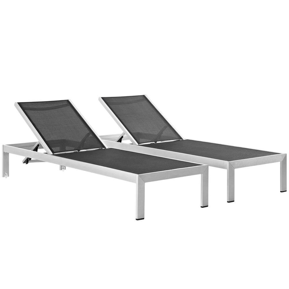 Front. Outdoor Escape - Outdoor Patio Aluminum Chaise Lounge Set Of 2 With Cushioned Seat Comfort - Black.