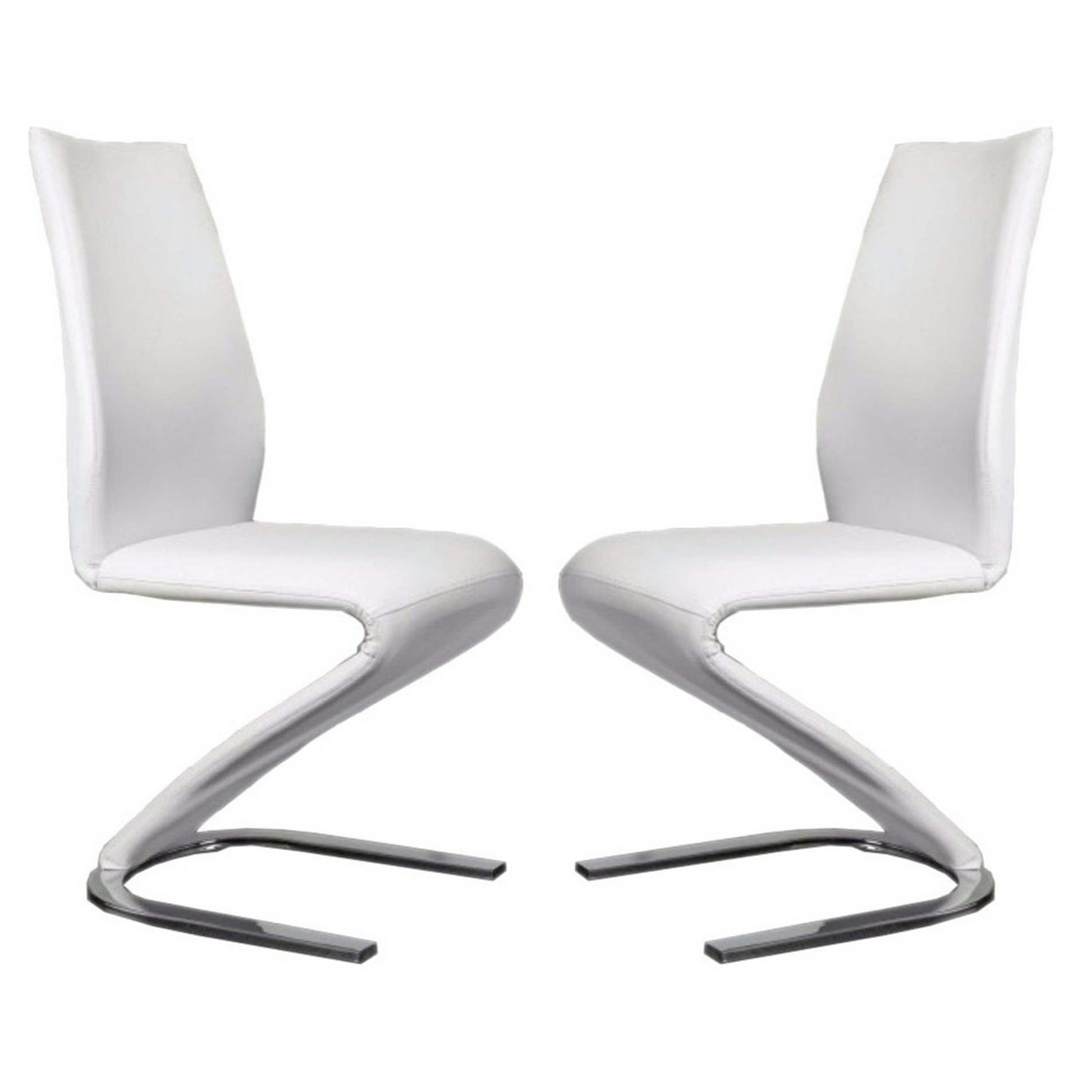 Manhattan Lane - Leatherette Side Chair with U Shaped Metal Base, Set of 2 - White and Chrome