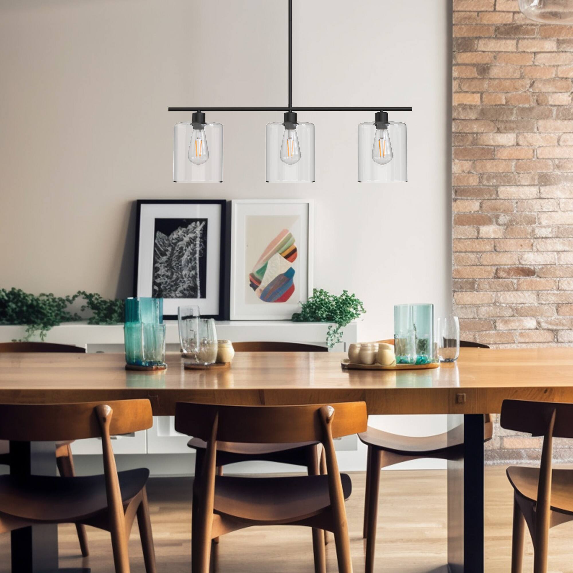 Alt View 1. Jandcase - JANDCASE 3-Light Black Island Pendant Light, Clear Glass Shades E26 Socket, Non-Integrated Bulbs, for Kitchen Island - Black.
