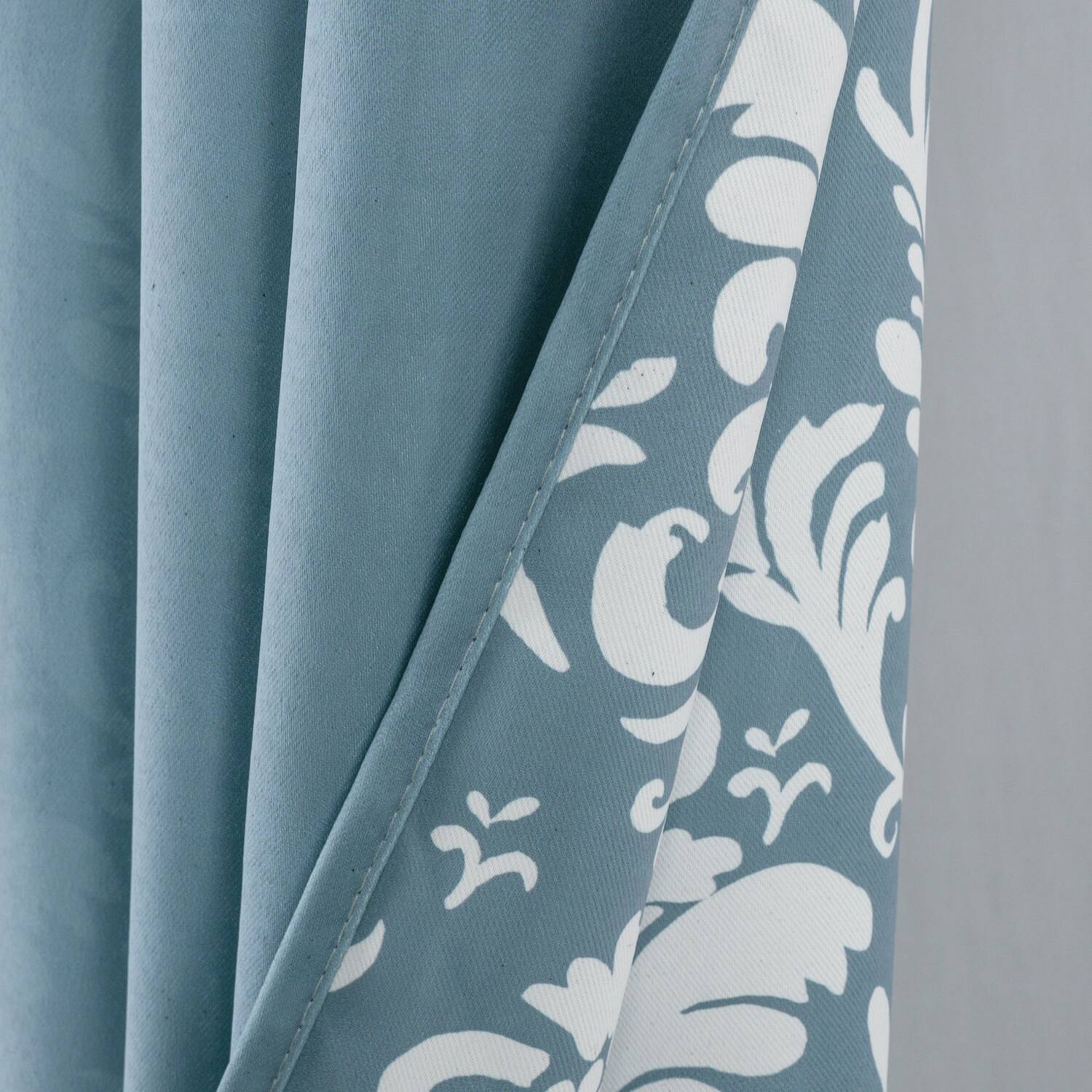 Back. Olivia Gray - Olivia Gray 100% Polyester 190 GSM Cressida Reversible Blackout Grommet Curtain Panel 54" x 90" Blue - Blue.