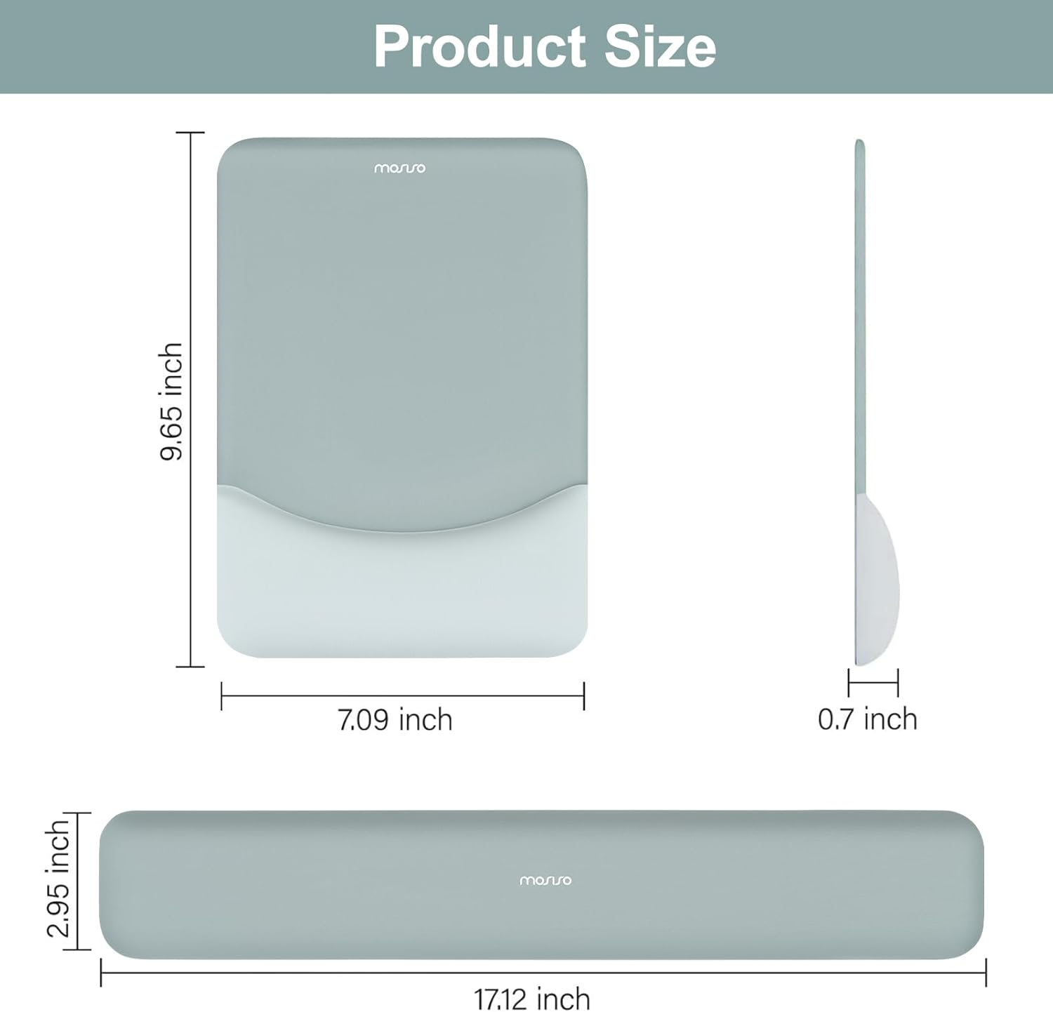 Product Size

- 9.65 inch
- 7.09 inch
- 0.7 inch
- 2.95 inch
- 17.12 inch