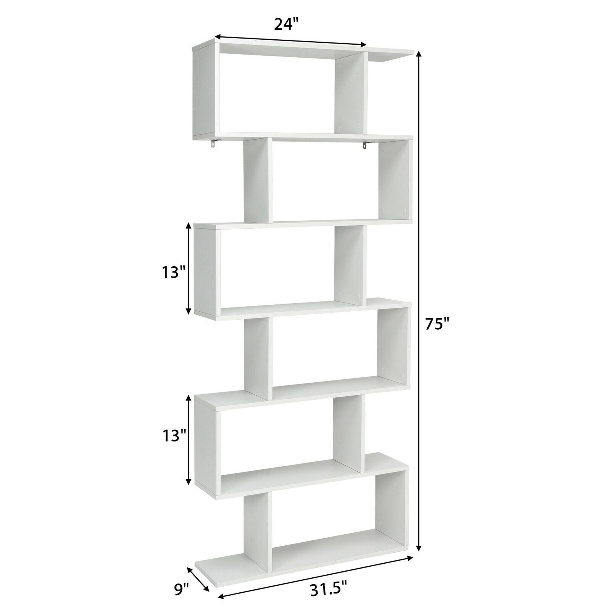 The image shows a white shelf with a height of 24 inches. The shelf has a width of 13 inches and is 75 inches tall. The shelf is made up of multiple sections, each with a height of 13 inches. The overall height of the shelf is 31.5 inches.