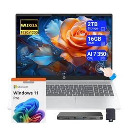 HP - Upgraded - Omnibook 5 16" WUXGA Touch Laptop,Ryzen AI 7 350,16GB RAM,1TB SSD+1TB Dock Set,Backlit,Copilot+ PC,Win 11 Pro - Silver