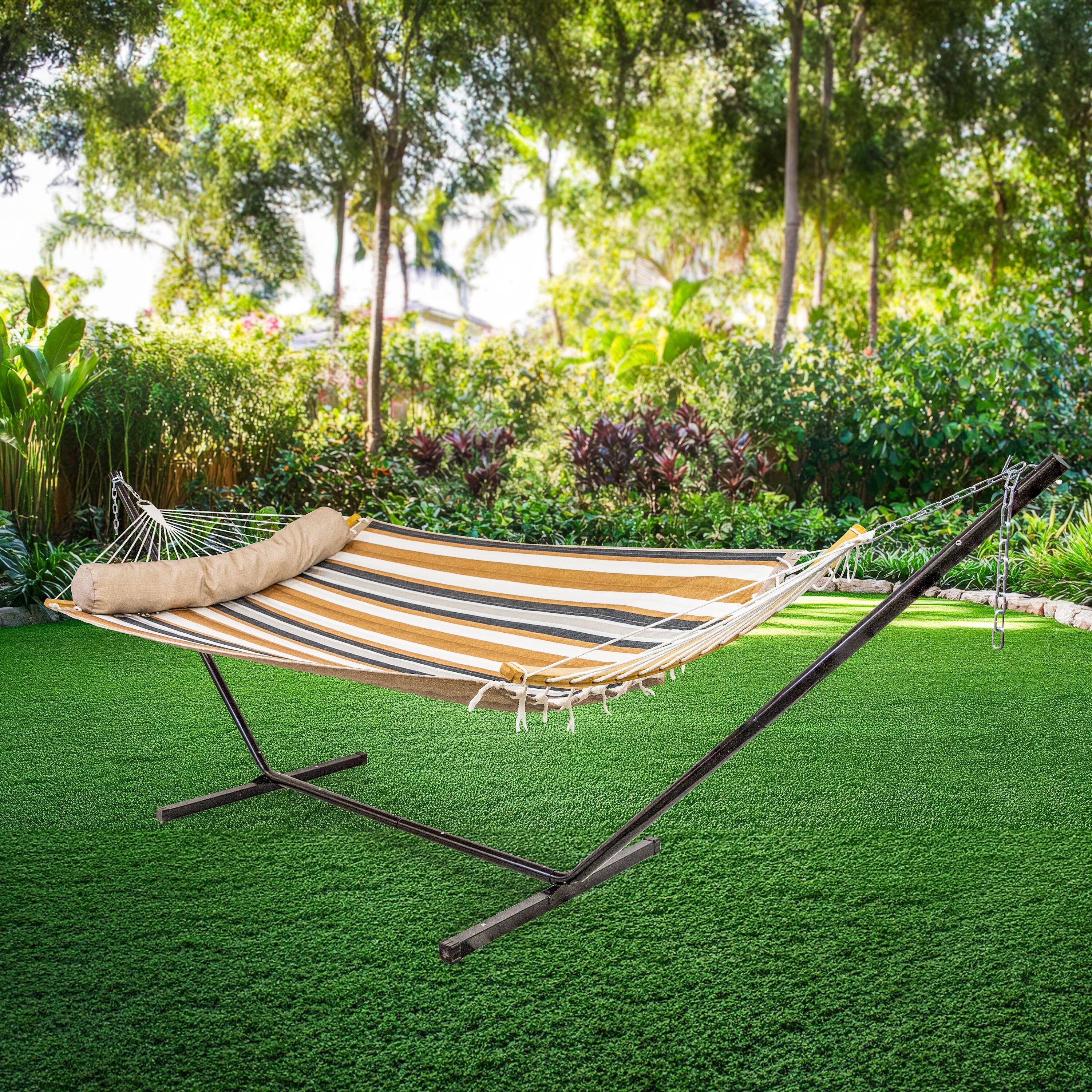 Alt View 7. Sunnydaze - Quilted Hammock with Curved Spreader Bar - Calming Desert.