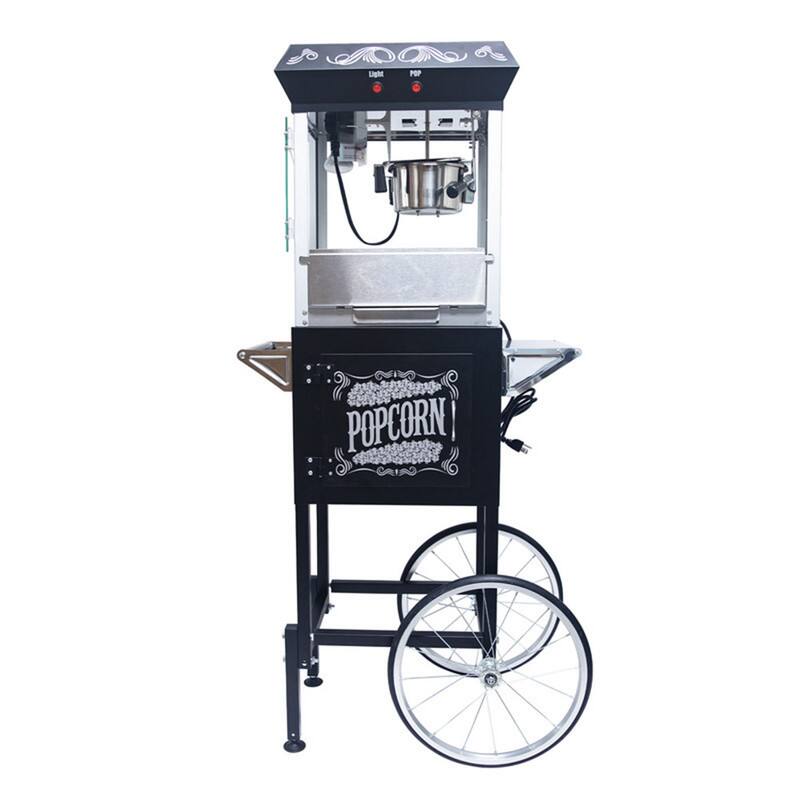 Wikistore - Popcorn Machine with Cart – 8oz Popper with Stainless-steel Kettle Heated Warming Deck and Old Maids Drawer - Black