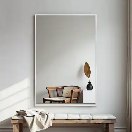 Front. PexFix - Modern Metal Frame Bathroom Mirror, 26x38 in. Rectangle, Wall-Mounted for Vanity & Powder Room - Silver.