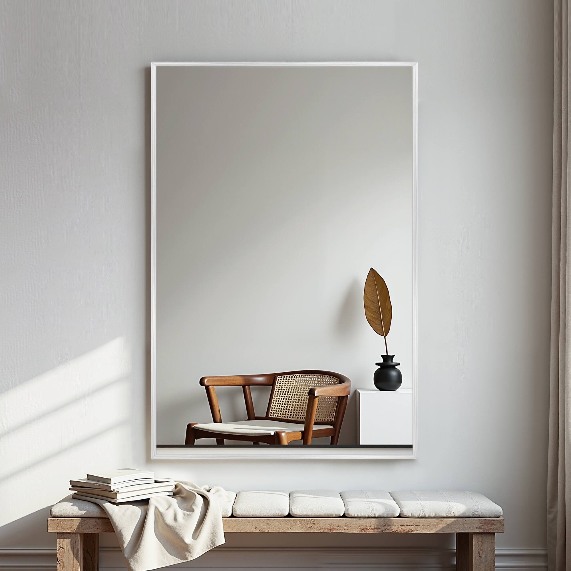 Front. PexFix - Modern Metal Frame Bathroom Mirror, 26x38 in. Rectangle, Wall-Mounted for Vanity & Powder Room - Silver.