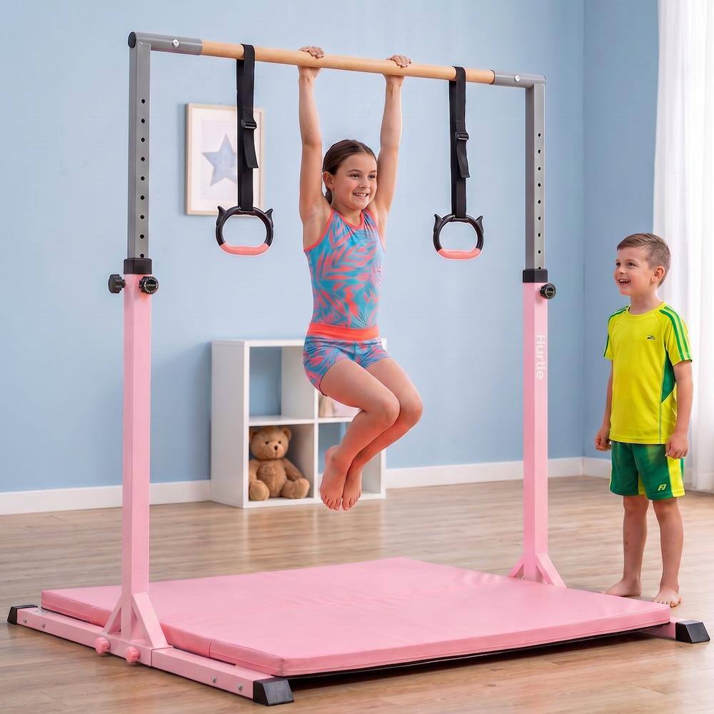 Hurtle Gymnastics Bar for Kids, 12 Level Adjustable Pull Up Bar, Non ...