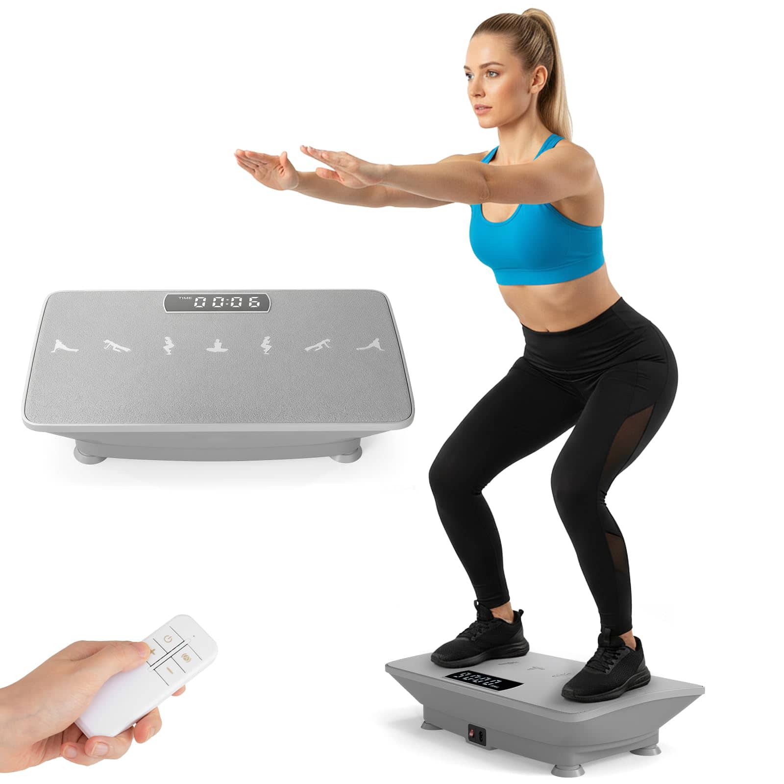Ecooso - Vibration Plate Exercise Machine with Gravity Sensor and Remote Control, Home Gym Workout Platform - Gray