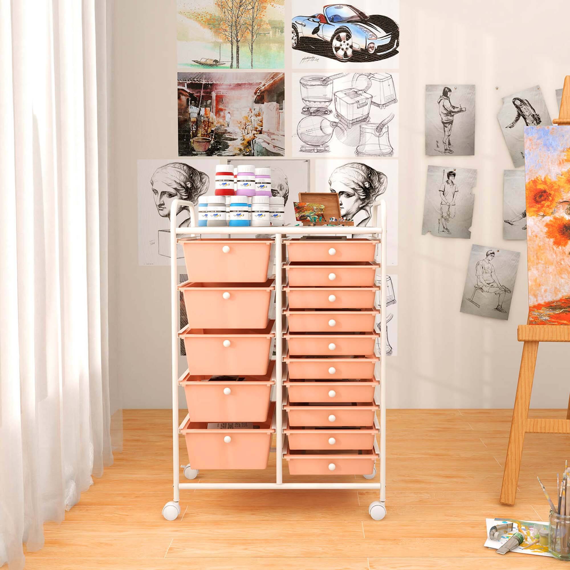 Alt View 4. Costway - Costway 15 Drawer Rolling Storage Cart Tools Scrapbook Paper Office School Organizer - Orange.