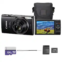 Canon - PowerShot ELPH 360 HS A Digital Camera Black Compact Bundle