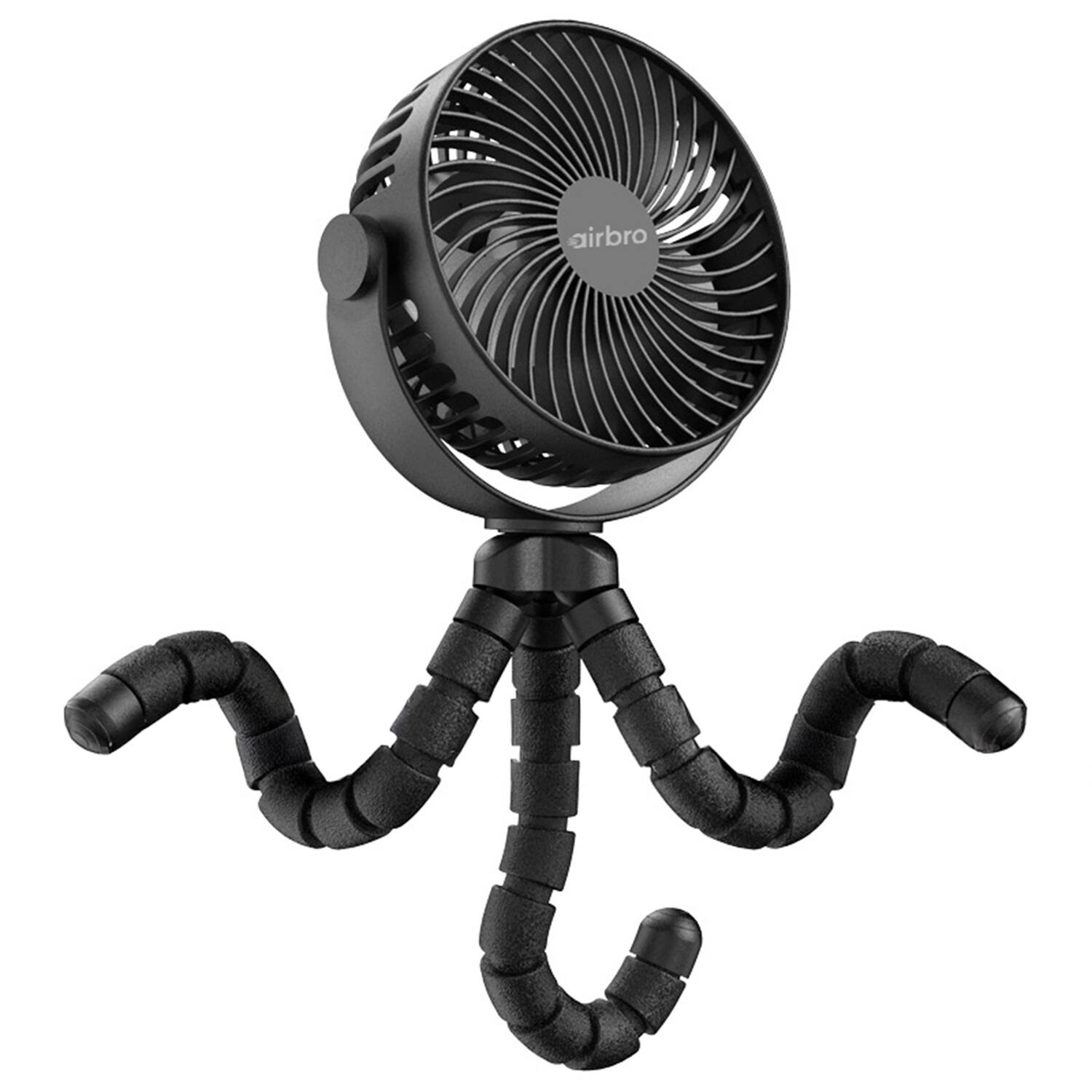 Alt View 6. Airbro - 5" Rechargeable Oscillating Fan/Radio Combo, 4 Speeds, 800mAh Battery, 5 Hr Runtime, 360° Air Flow - Black.