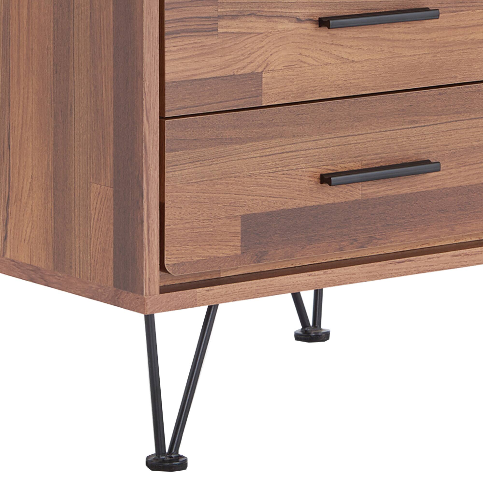 Alt View 4. GOODSILO - Walnut Finish Rectangular Accent Table with Two Drawers and Metal Legs for Bedroom or Living Room Storage - Walnut.
